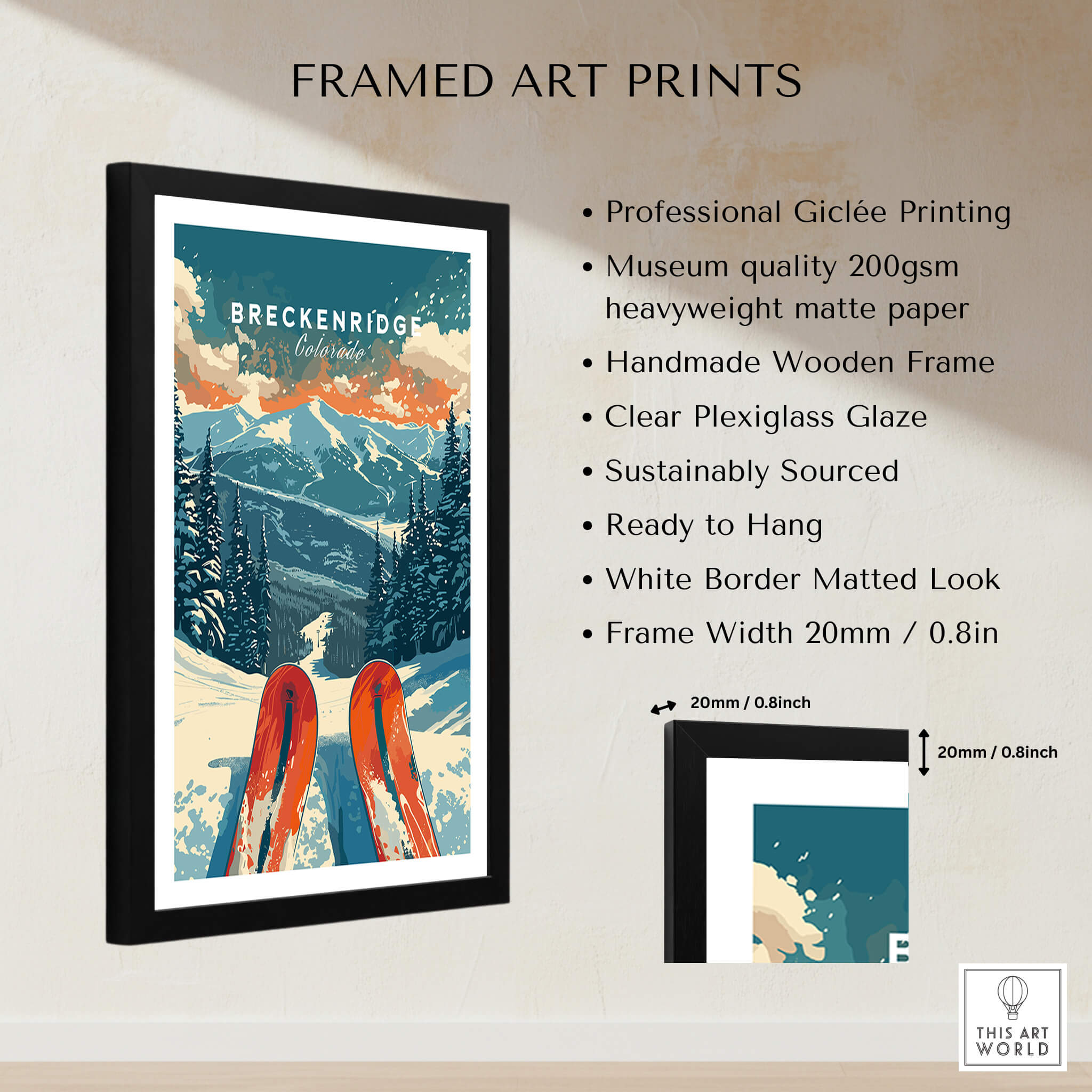 Breckenridge Print Colorado framed art print featuring mountains and ski design, perfect for nature lovers.