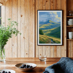 Brecon Beacons Wales Pen y Fan Travel Poster — black framed art print kitchen setting