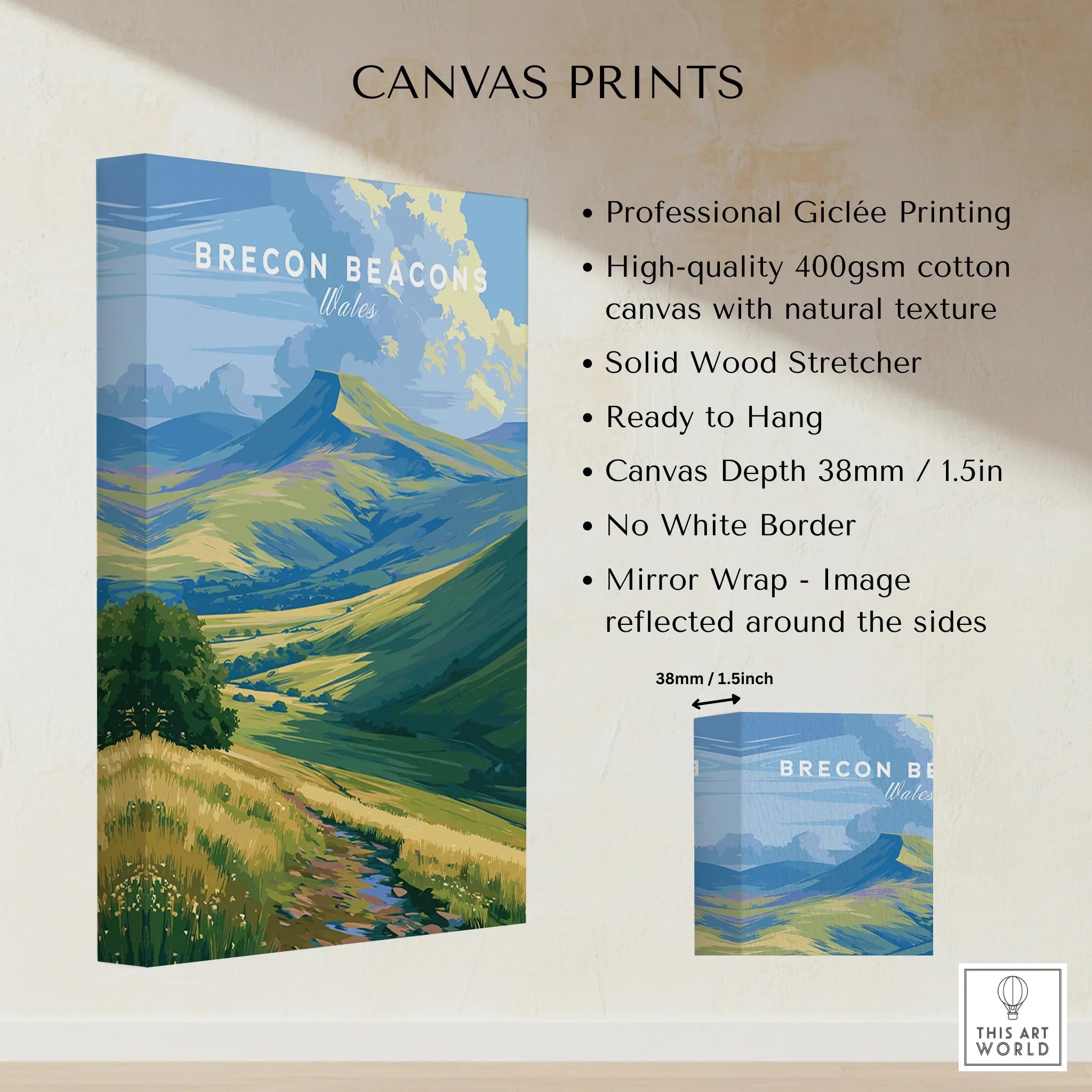 Brecon Beacons Wales Pen y Fan Travel Poster — canvas print stretched cotton canvas details