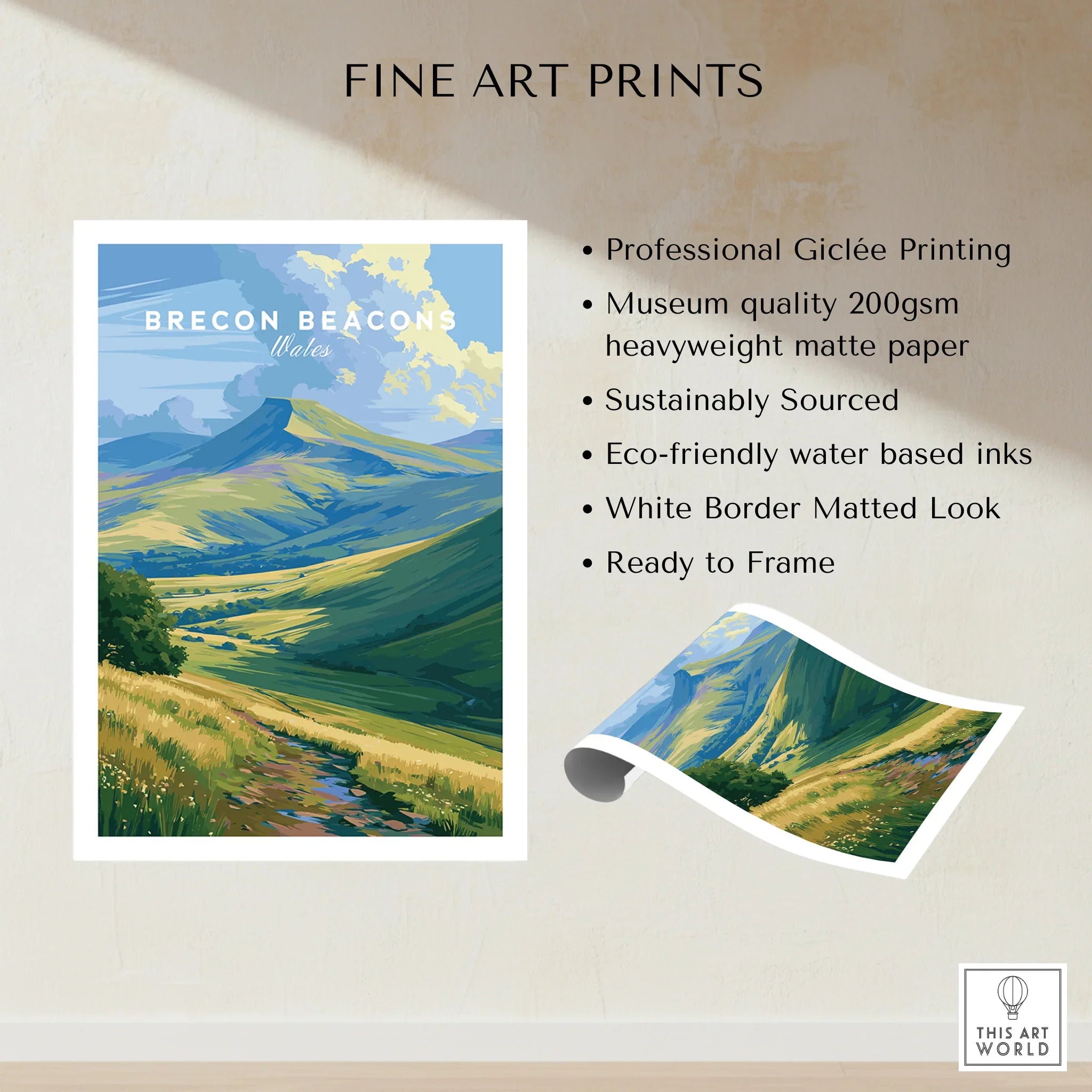 Brecon Beacons Wales Pen y Fan Travel Poster — fine art print unframed quality details