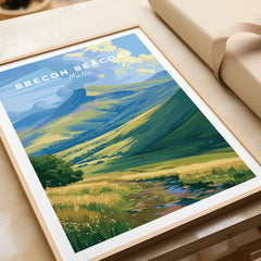 Brecon Beacons Wales Pen y Fan Travel Poster — framed art print closeup gift unwrapped natural frame