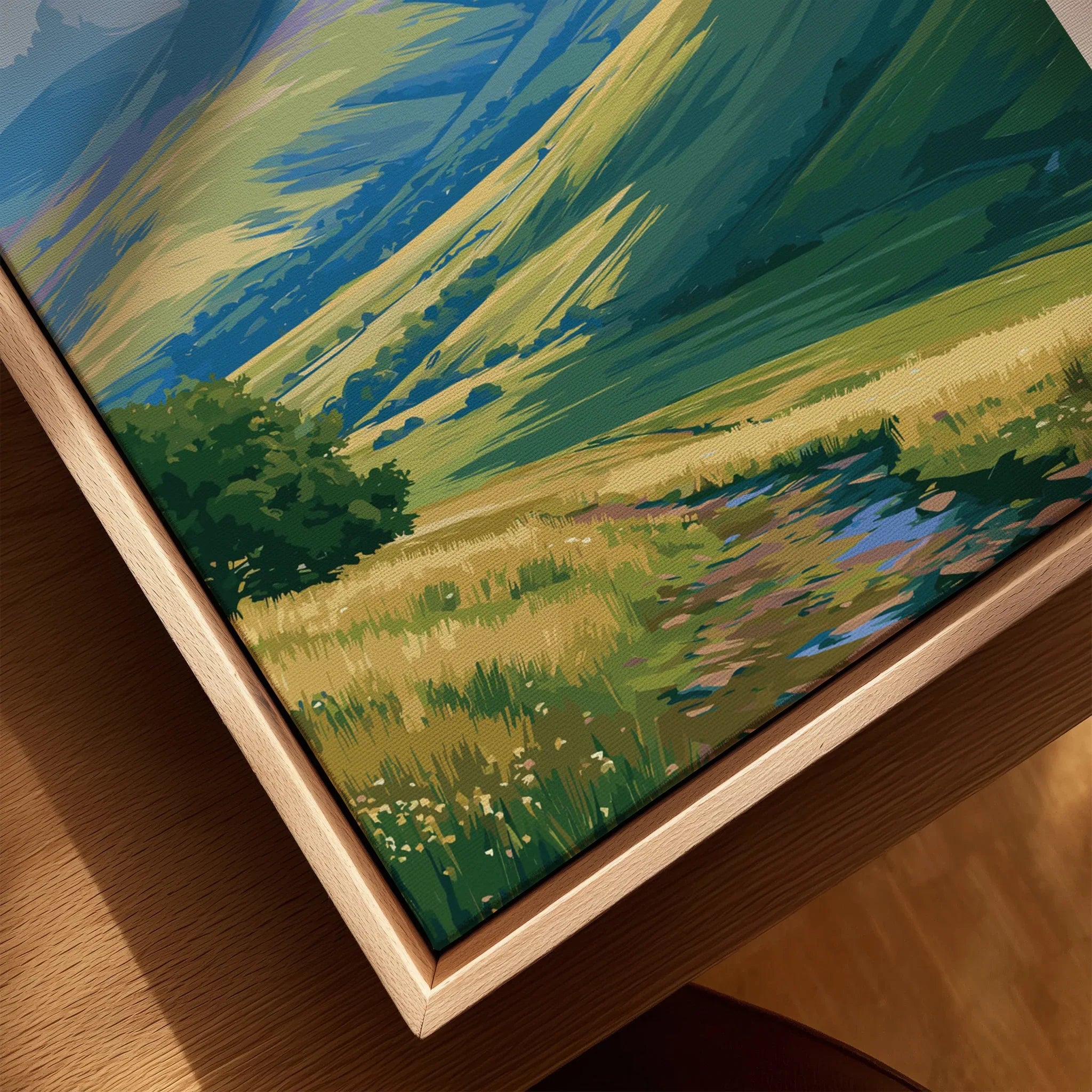 Brecon Beacons Wales Pen y Fan Travel Poster — closeup framed canvas natural wood floating frame
