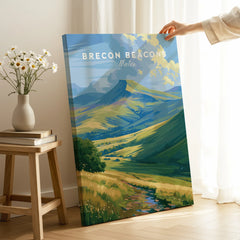 Brecon Beacons Wales Pen y Fan Travel Poster — canvas print mirror edge hand holding room setting