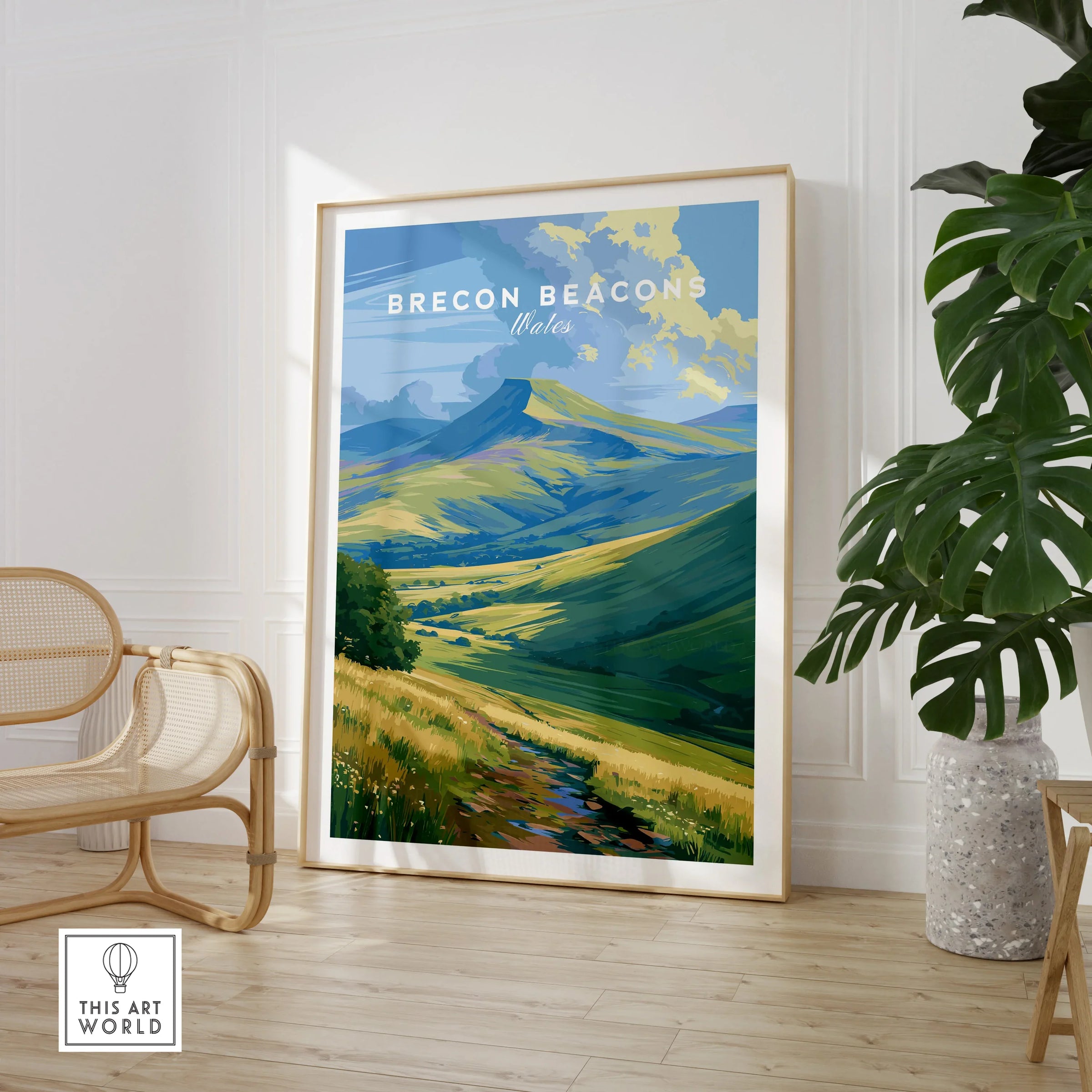 Brecon Beacons Wales Pen y Fan Travel Poster — large framed print room setting chair plant