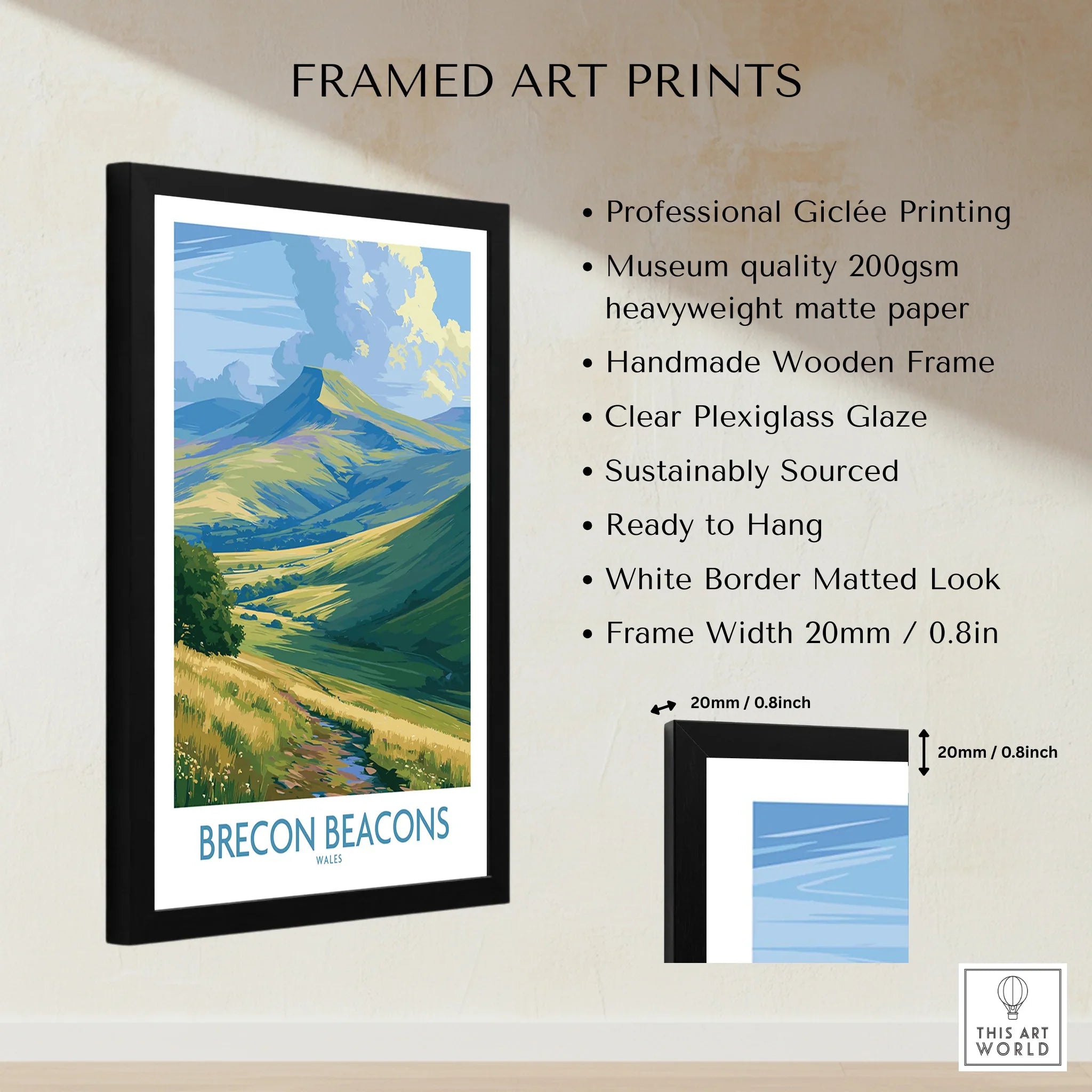Brecon Beacons Wales Pen y Fan Wall Art — framed print details measurements quality details