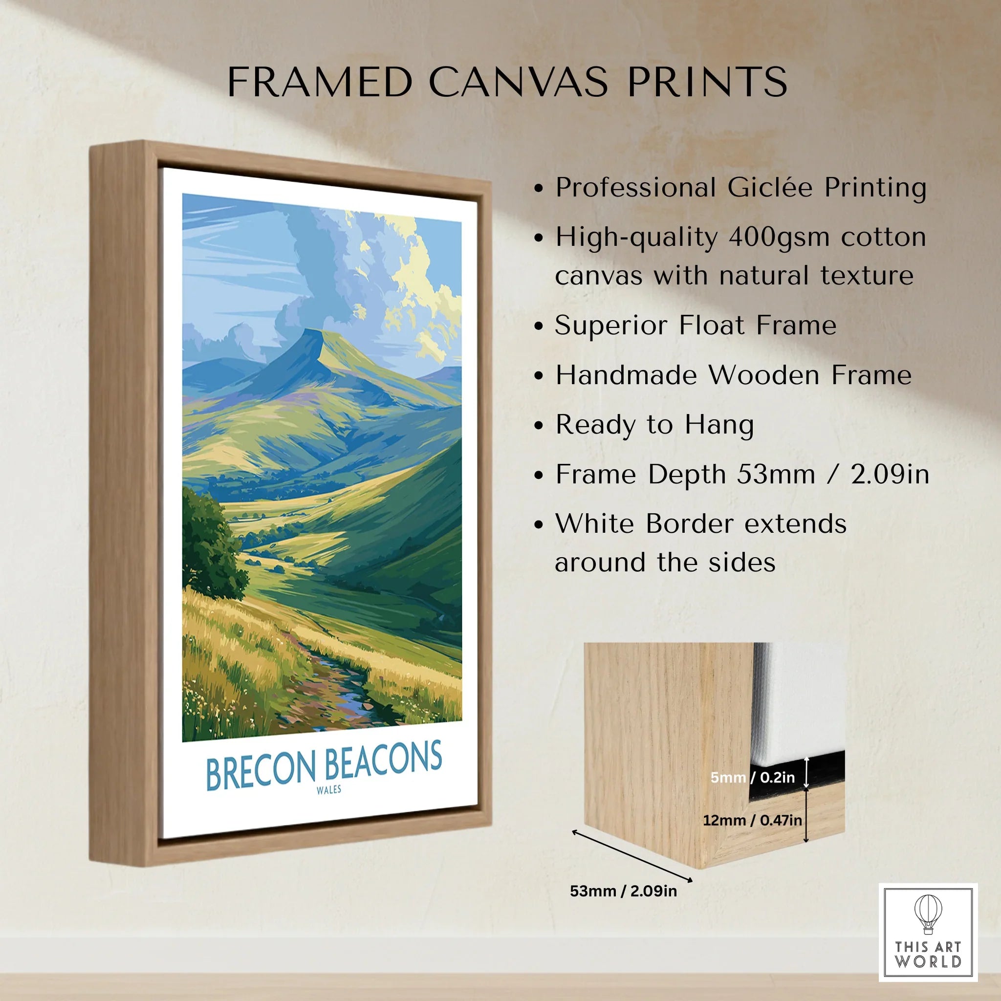 Brecon Beacons Wales Pen y Fan Wall Art — framed canvas float frame details quality