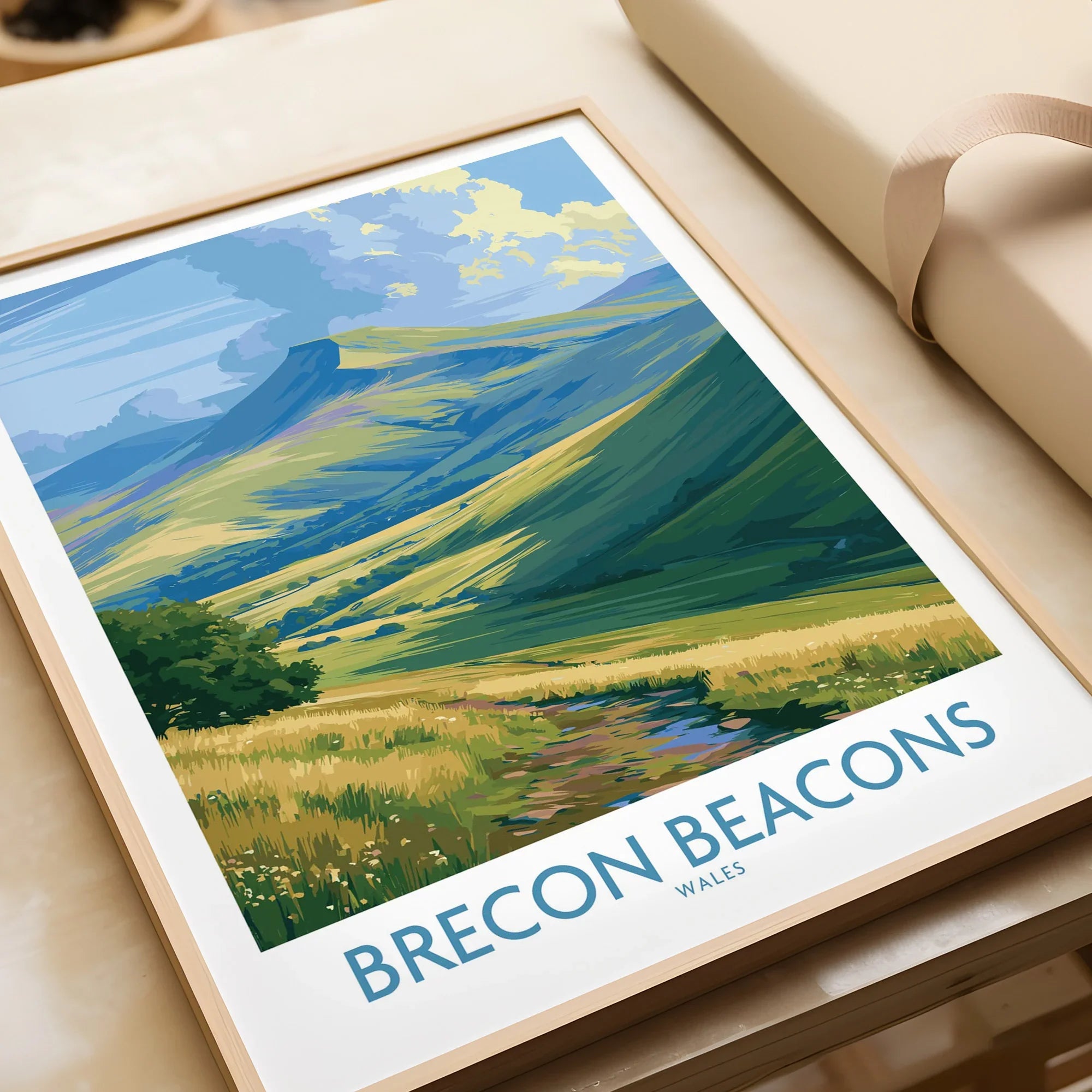 Brecon Beacons Wales Pen y Fan Wall Art — framed art print closeup gift unwrapped natural frame