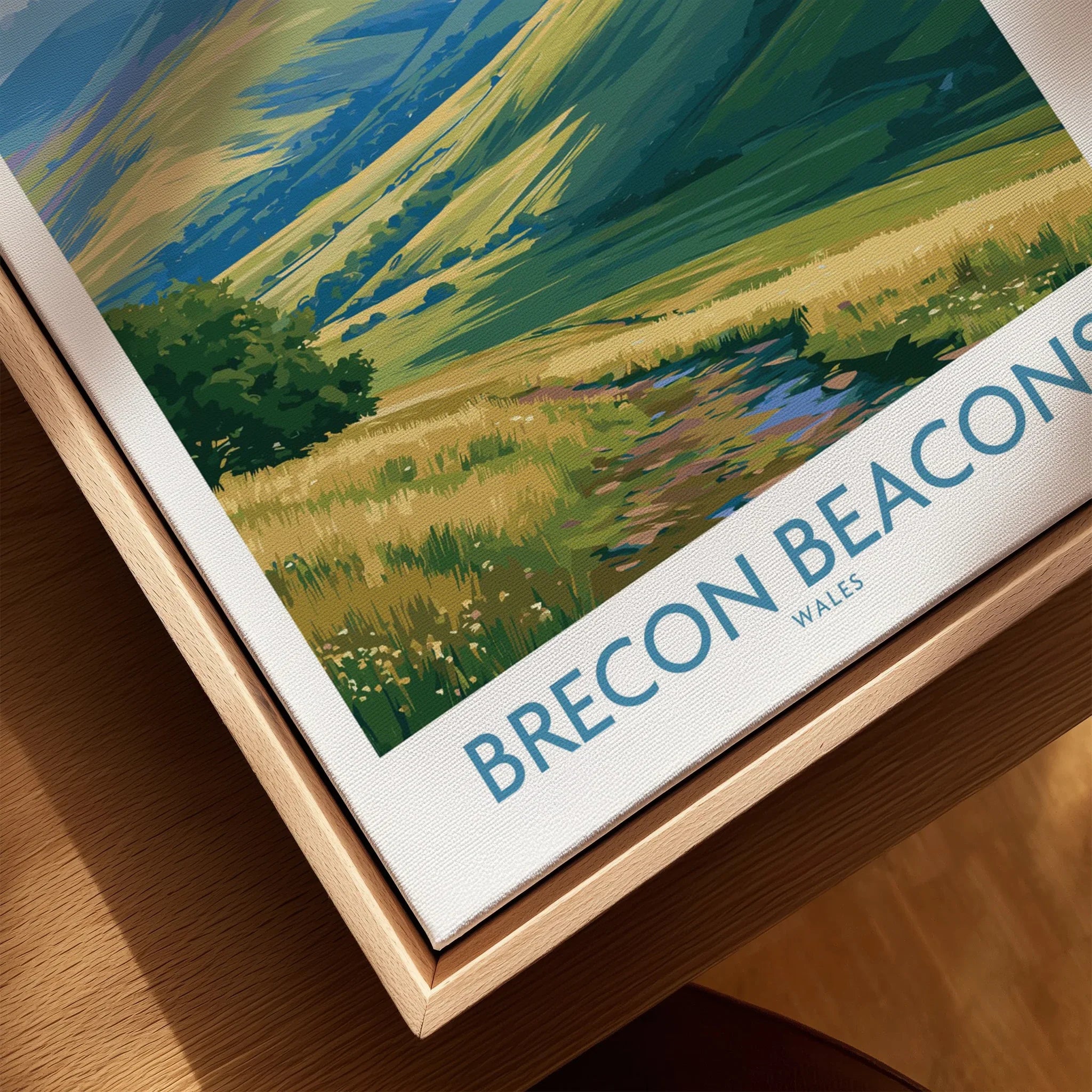 Brecon Beacons Wales Pen y Fan Wall Art — closeup framed canvas natural wood floating frame