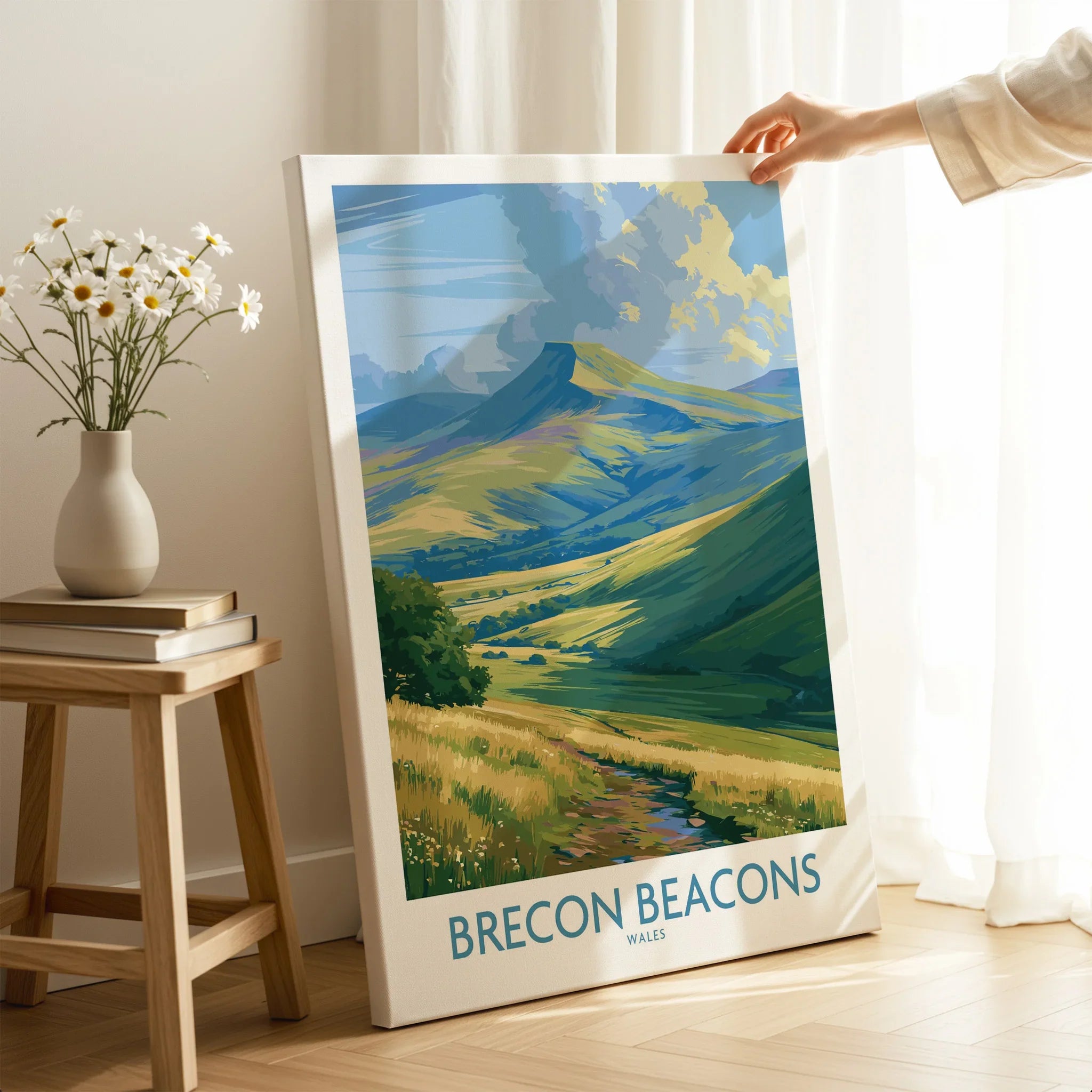 Brecon Beacons Wales Pen y Fan Wall Art — canvas print mirror edge hand holding room setting