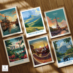 Brecon Beacons Wales Pen y Fan Wall Art — set six framed art prints wooden floor natural wood frames