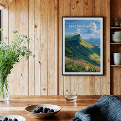 Brecon Beacons Wales Mountains Travel Poster — black framed art print kitchen setting