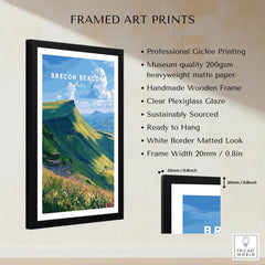 Brecon Beacons Wales Mountains Travel Poster — framed print details measurements quality details
