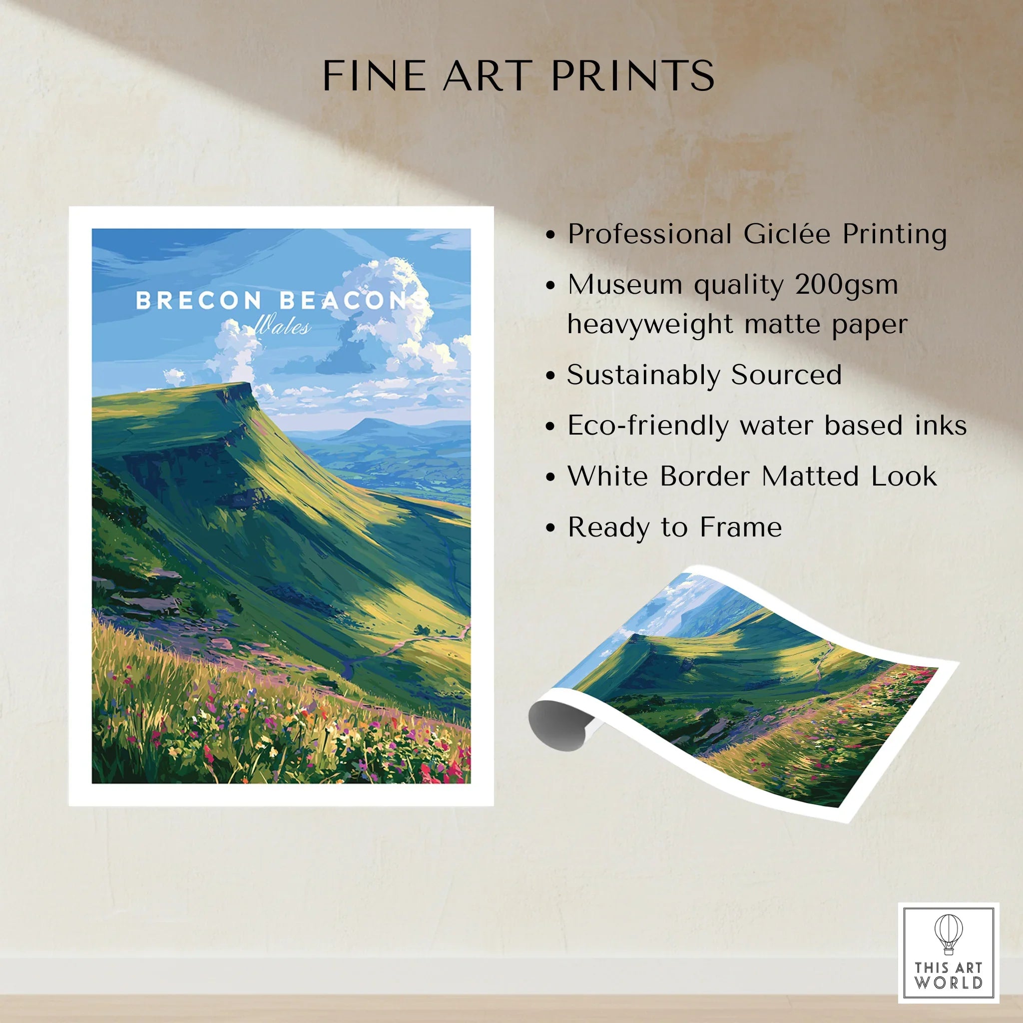 Brecon Beacons Wales Mountains Travel Poster — fine art print unframed quality details