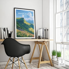 Brecon Beacons Wales Mountains Travel Poster — framed poster black frame on office desk modern