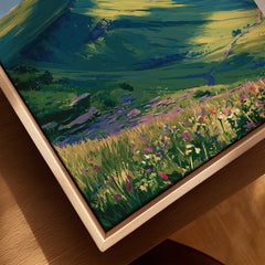 Brecon Beacons Wales Mountains Travel Poster — closeup framed canvas natural wood floating frame