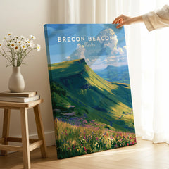 Brecon Beacons Wales Mountains Travel Poster — canvas print mirror edge hand holding room setting