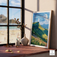 Brecon Beacons Wales Mountains Travel Poster — framed print window view natural wood frame