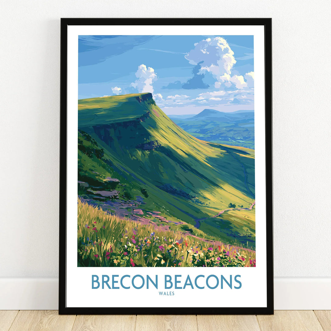 Brecon Beacons Wales Mountains Wall Art — art print in black frame on wooden floor