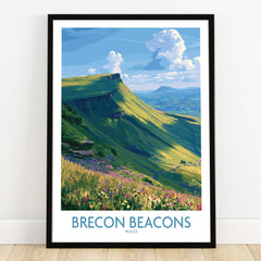 Brecon Beacons Wales Mountains Wall Art — art print in black frame on wooden floor
