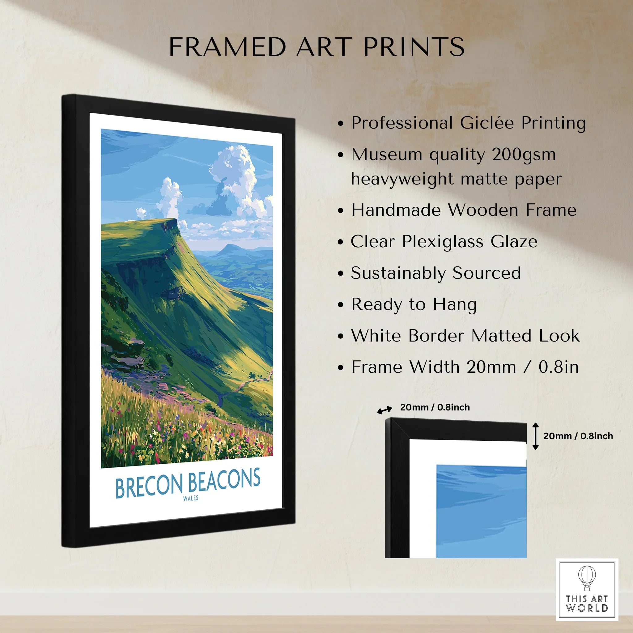 Brecon Beacons Wales Mountains Wall Art — framed print details measurements quality details