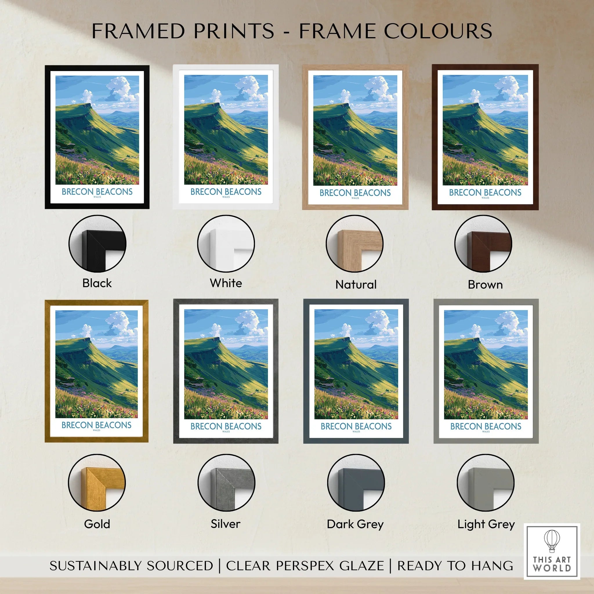 Brecon Beacons Wales Mountains Wall Art — framed print colour options