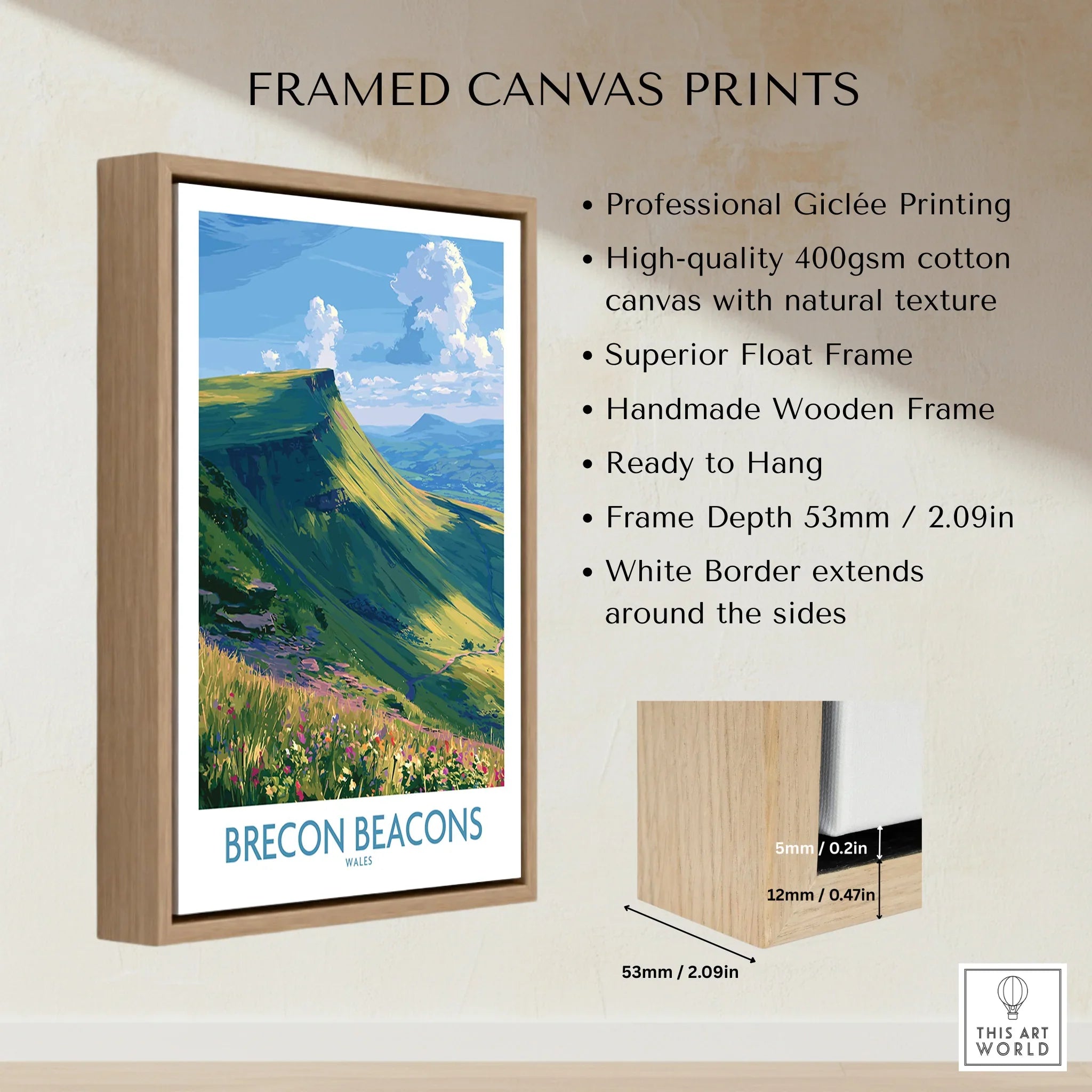 Brecon Beacons Wales Mountains Wall Art — framed canvas float frame details quality