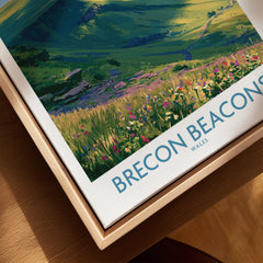 Brecon Beacons Wales Mountains Wall Art — closeup framed canvas natural wood floating frame