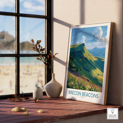 Brecon Beacons Wales Mountains Wall Art — framed print window view natural wood frame