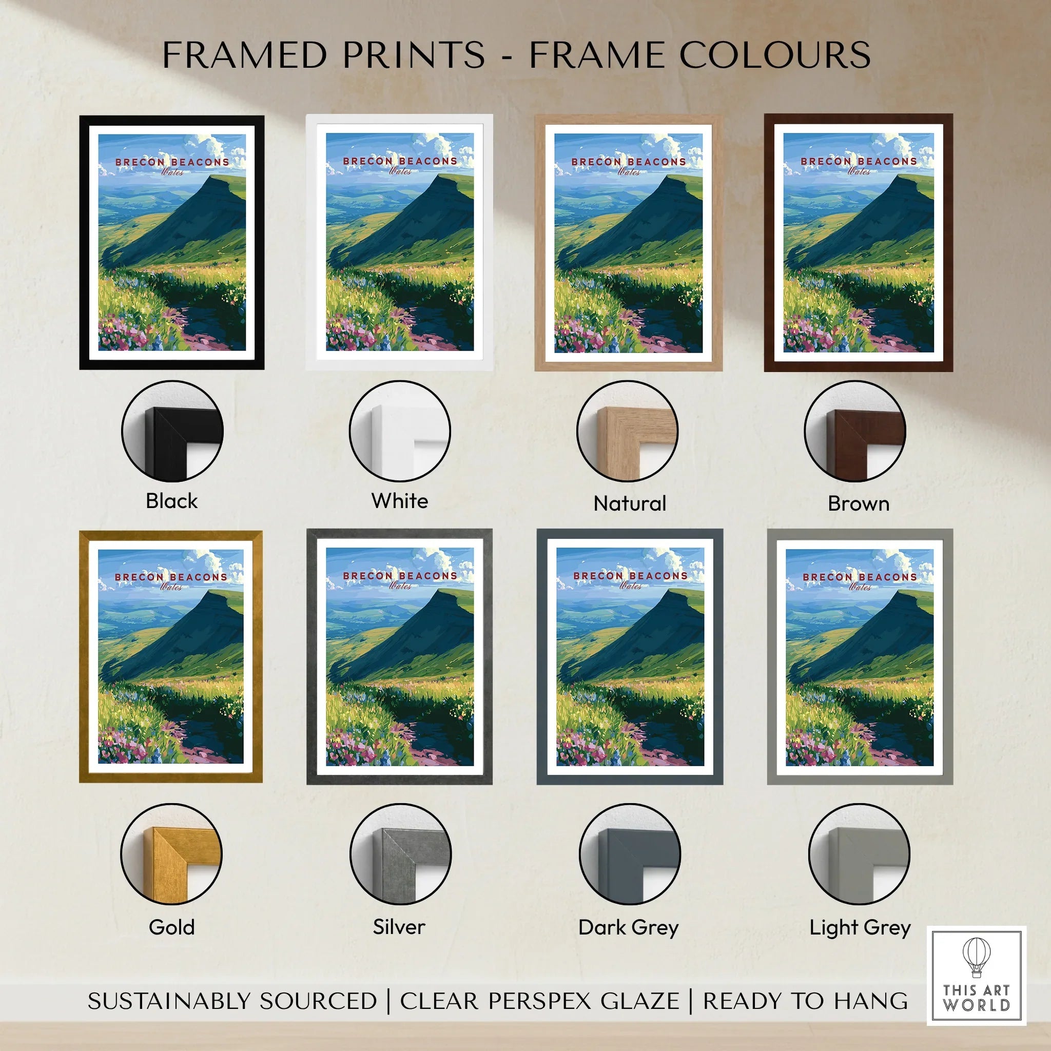 Brecon Beacons Wales Wildflowers Travel Poster — framed print colour options
