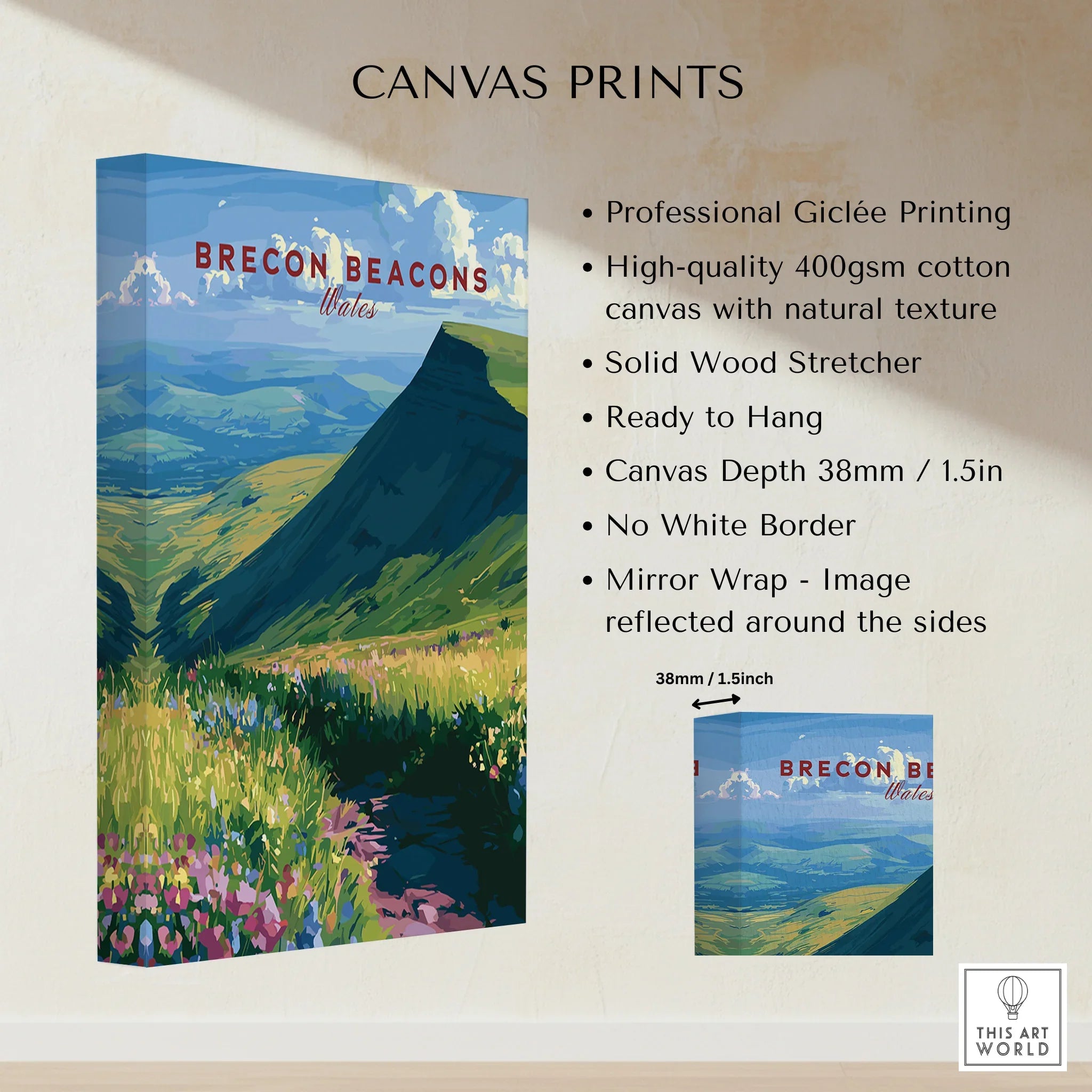 Brecon Beacons Wales Wildflowers Travel Poster — canvas print stretched cotton canvas details