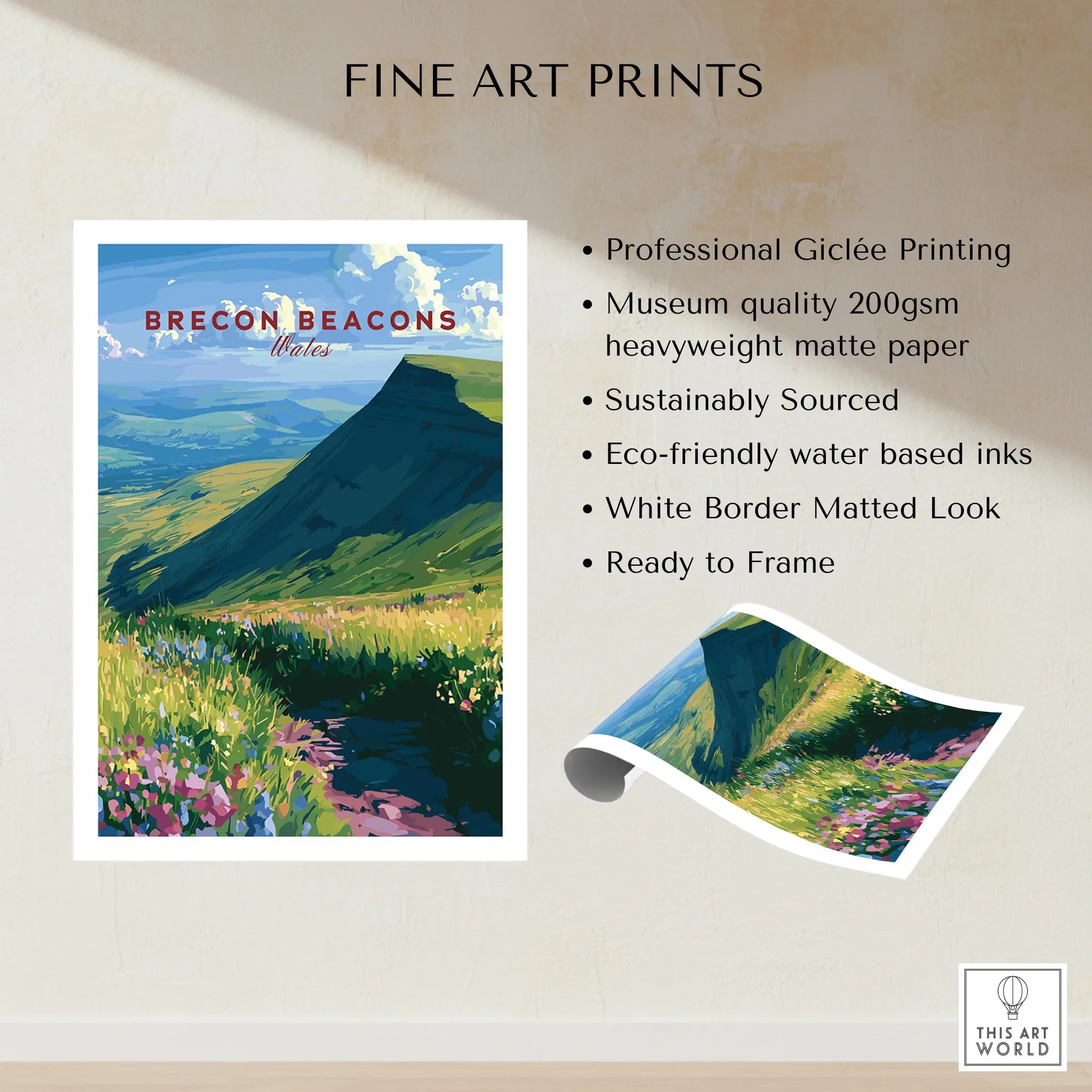 Brecon Beacons Wales Wildflowers Travel Poster — fine art print unframed quality details
