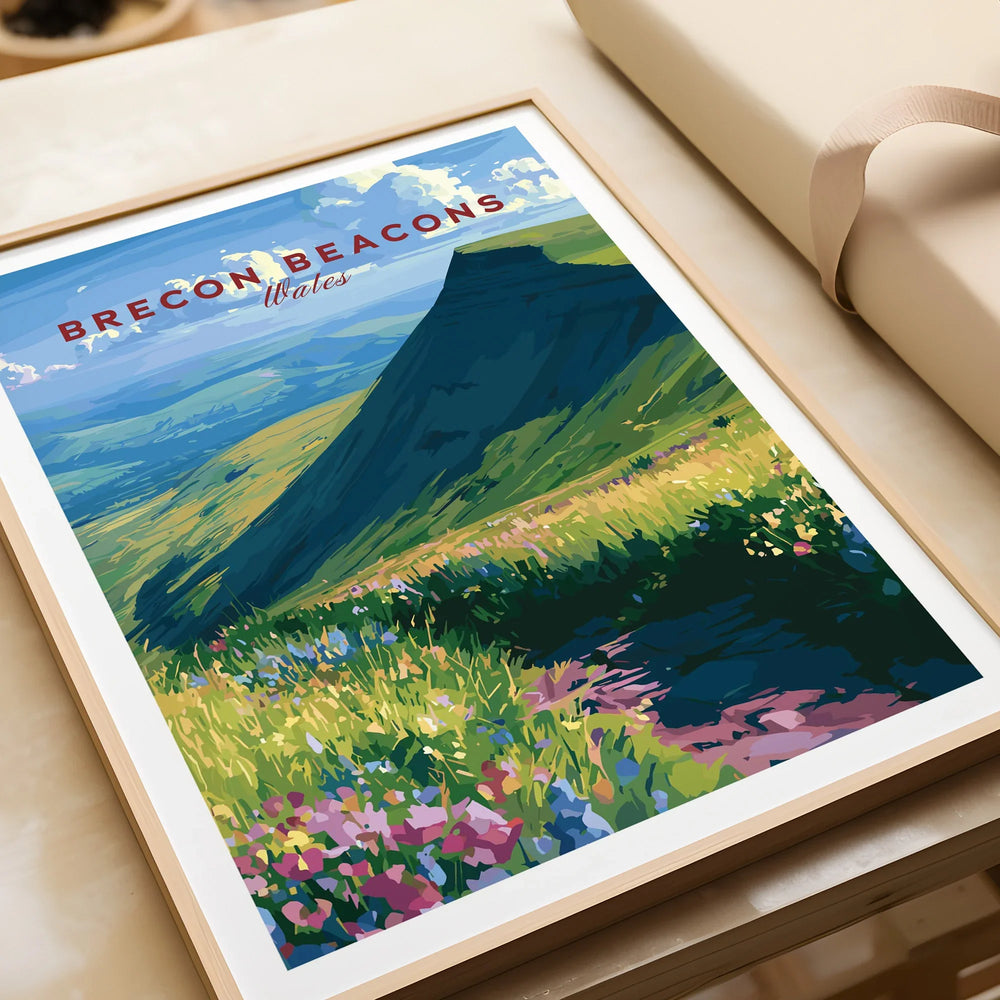 Brecon Beacons Wales Wildflowers Travel Poster — framed art print closeup gift unwrapped natural frame
