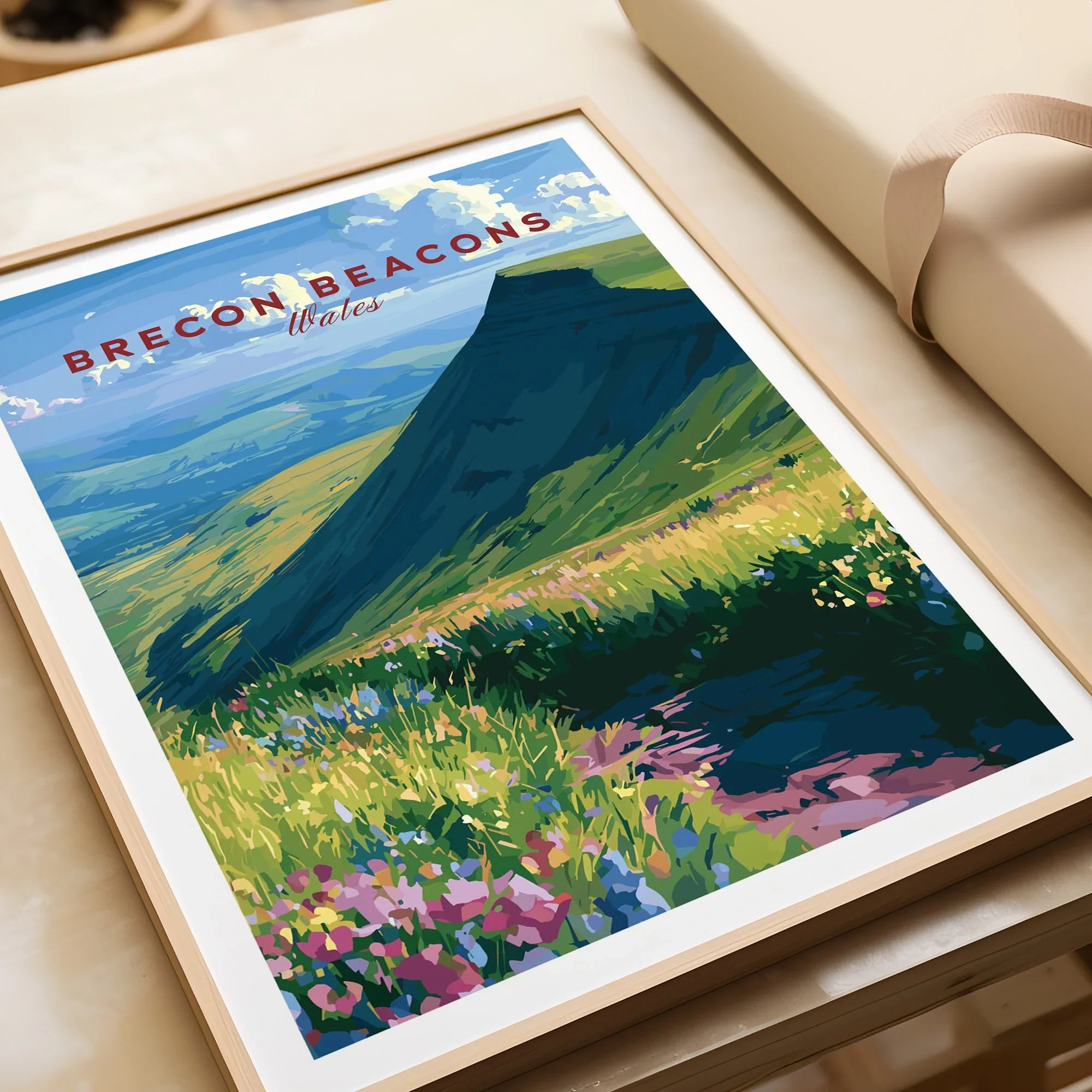 Brecon Beacons Wales Wildflowers Travel Poster — framed art print closeup gift unwrapped natural frame