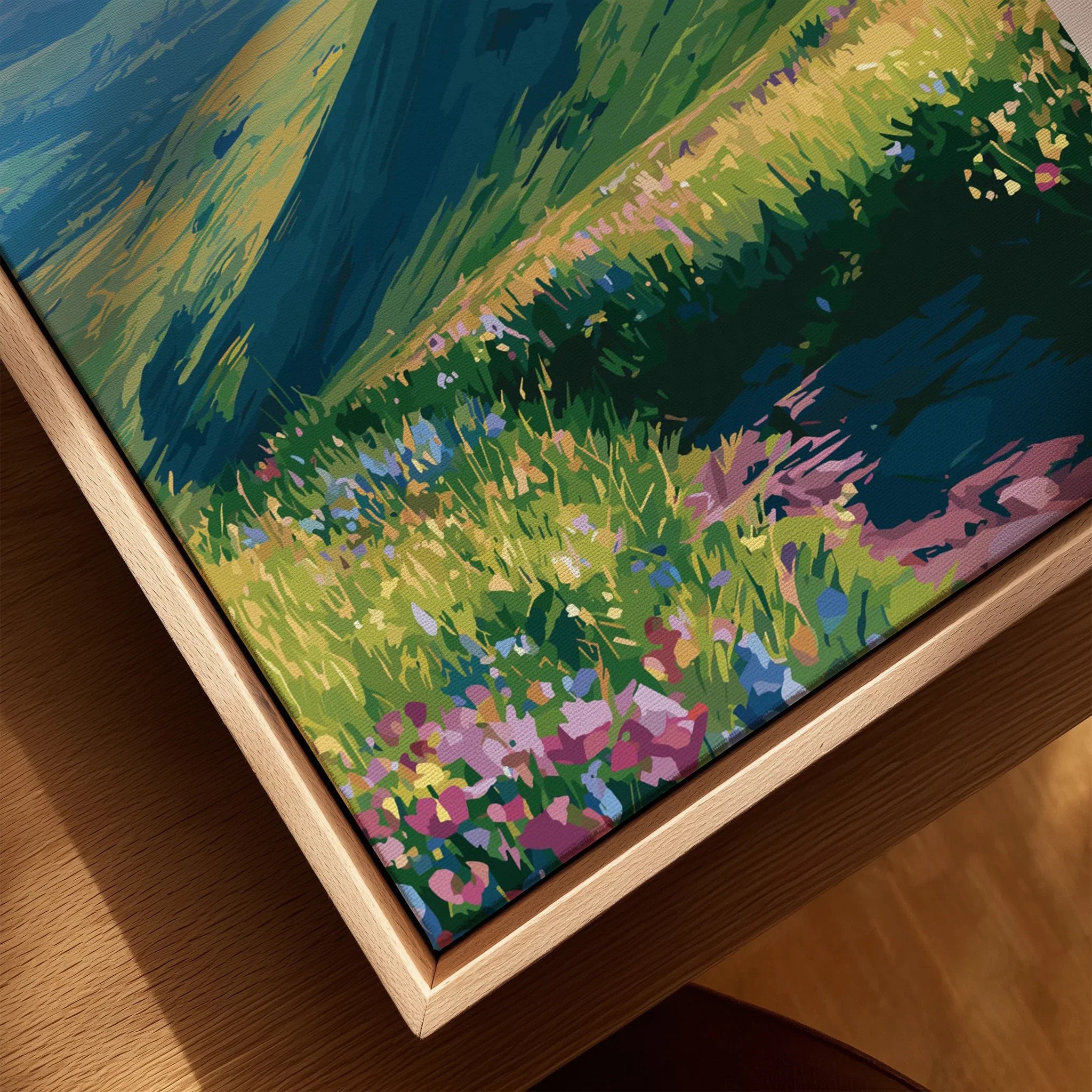 Brecon Beacons Wales Wildflowers Travel Poster — closeup framed canvas natural wood floating frame