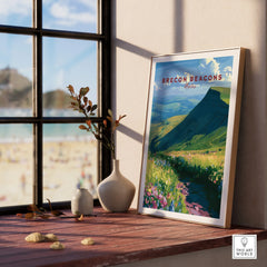 Brecon Beacons Wales Wildflowers Travel Poster — framed print window view natural wood frame