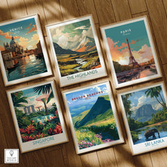 Brecon Beacons Wales Wildflowers Travel Poster — set six framed art prints wooden floor natural wood frames
