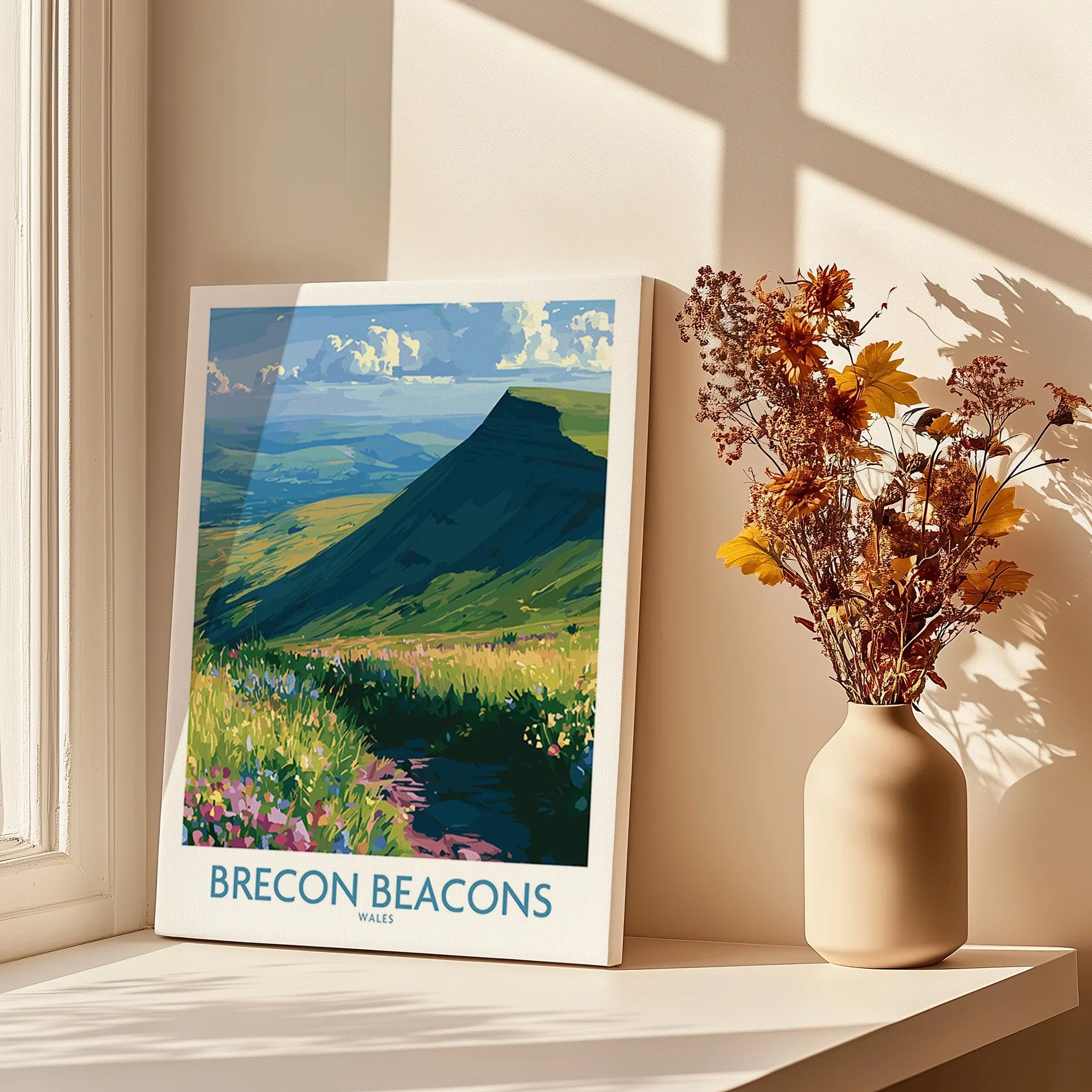 Brecon Beacons Wales Wildflowers Wall Art — canvas print window setting with shadows flowers