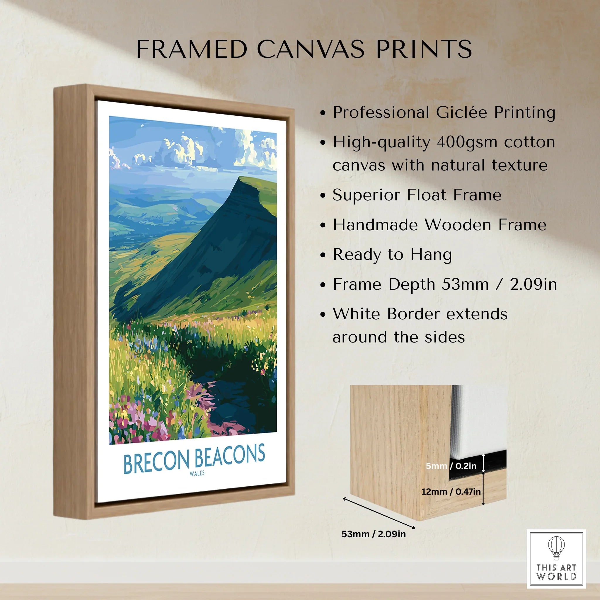 Brecon Beacons Wales Wildflowers Wall Art — framed canvas float frame details quality