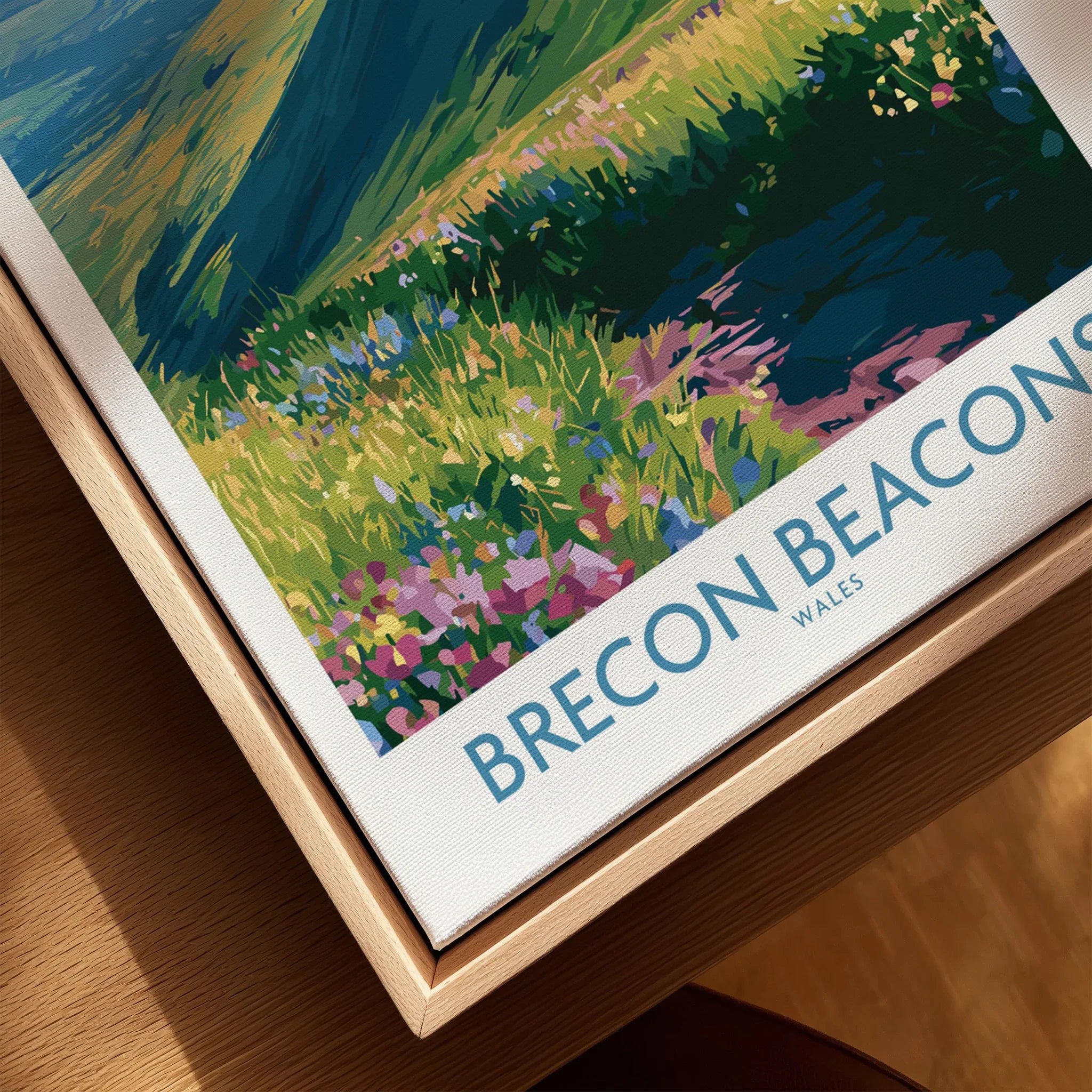 Brecon Beacons Wales Wildflowers Wall Art — closeup framed canvas natural wood floating frame