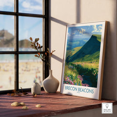 Brecon Beacons Wales Wildflowers Wall Art — framed print window view natural wood frame