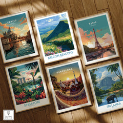 Brecon Beacons Wales Wildflowers Wall Art — set six framed art prints wooden floor natural wood frames