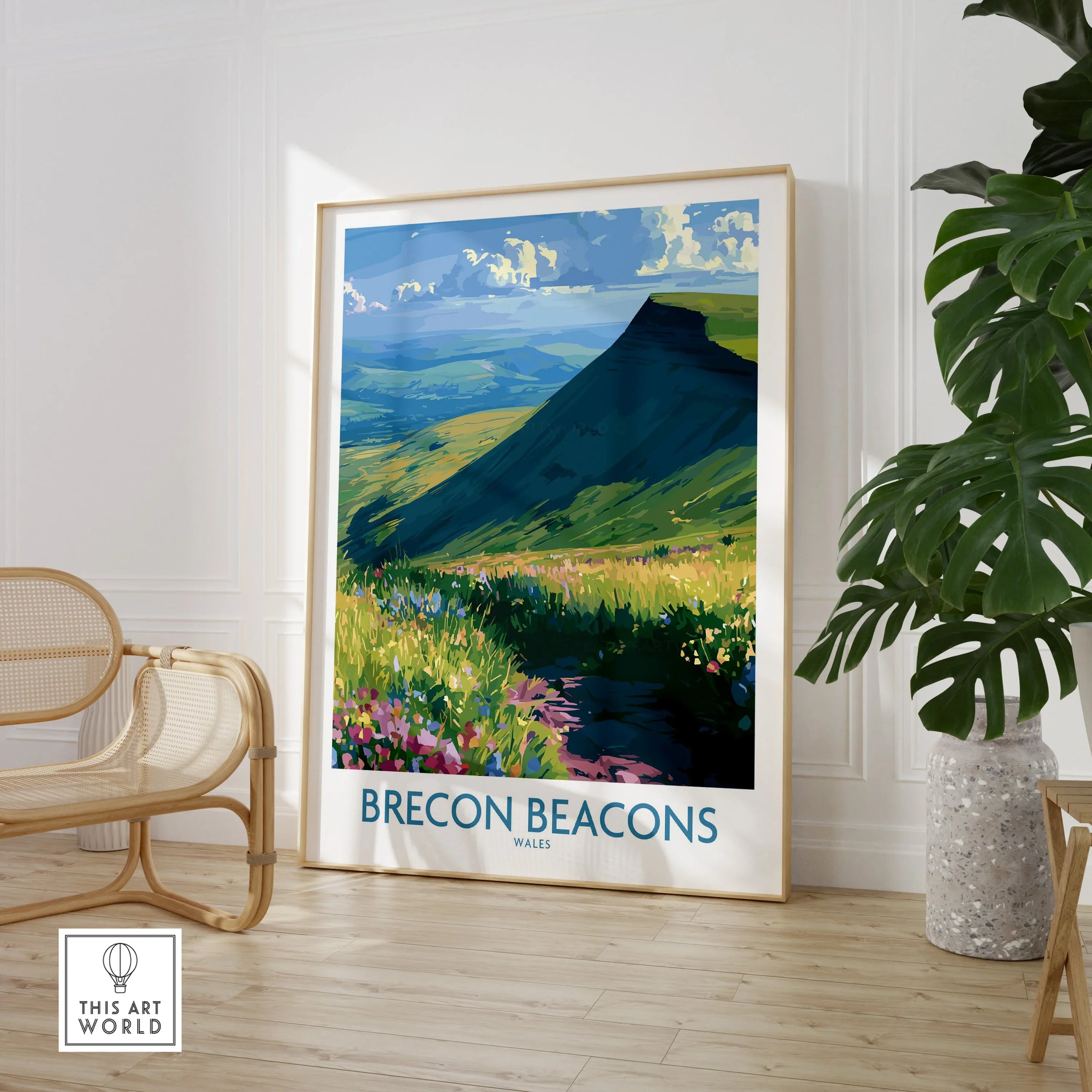 Brecon Beacons Wales Wildflowers Wall Art — large framed print room setting chair plant