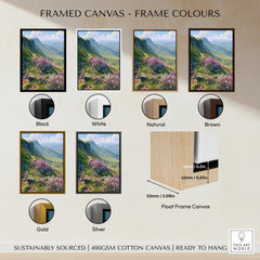 Brecon Beacons Wales Heather Travel Poster — framed canvas float frame colour options