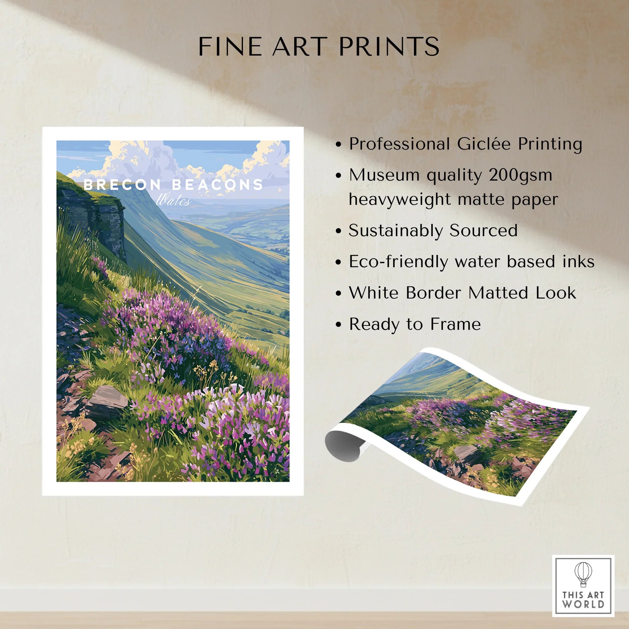 Brecon Beacons Wales Heather Travel Poster — fine art print unframed quality details