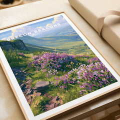 Brecon Beacons Wales Heather Travel Poster — framed art print closeup gift unwrapped natural frame