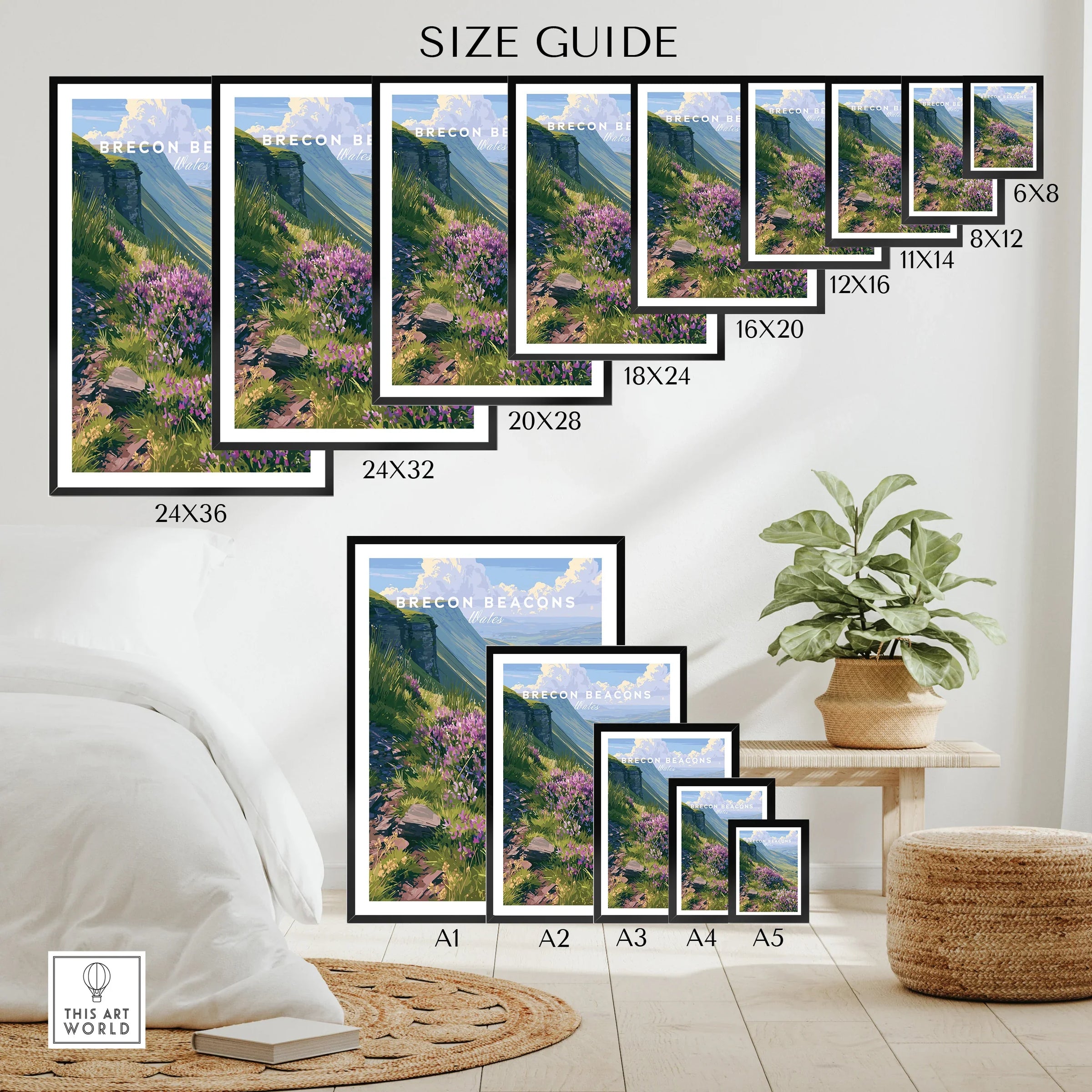 Brecon Beacons Wales Heather Travel Poster — wall art poster size guide thisartworld