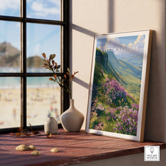 Brecon Beacons Wales Heather Travel Poster — framed print window view natural wood frame