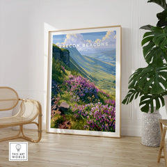 Brecon Beacons Wales Heather Travel Poster — large framed print room setting chair plant