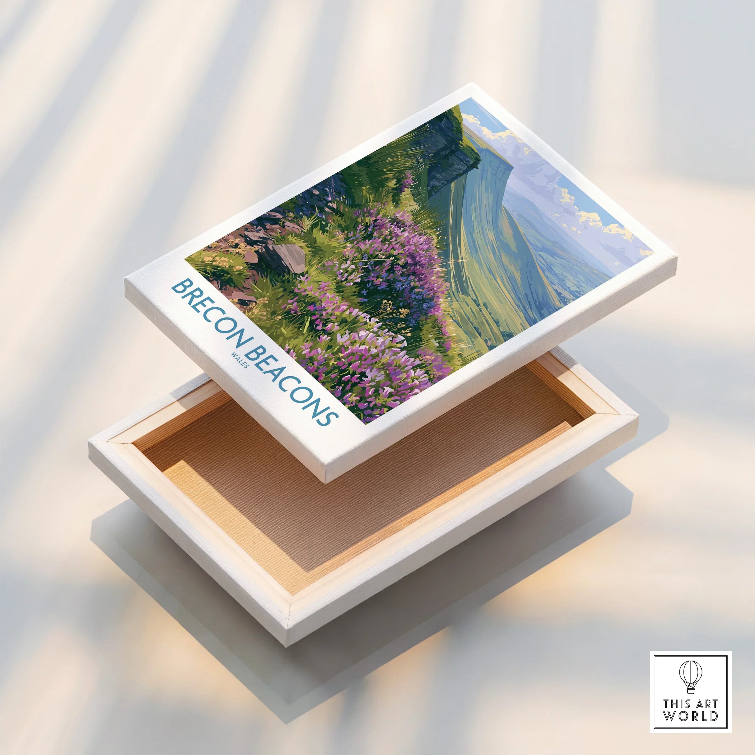 Brecon Beacons Wales Heather Wall Art — stretched canvas print floating detail mirror edge