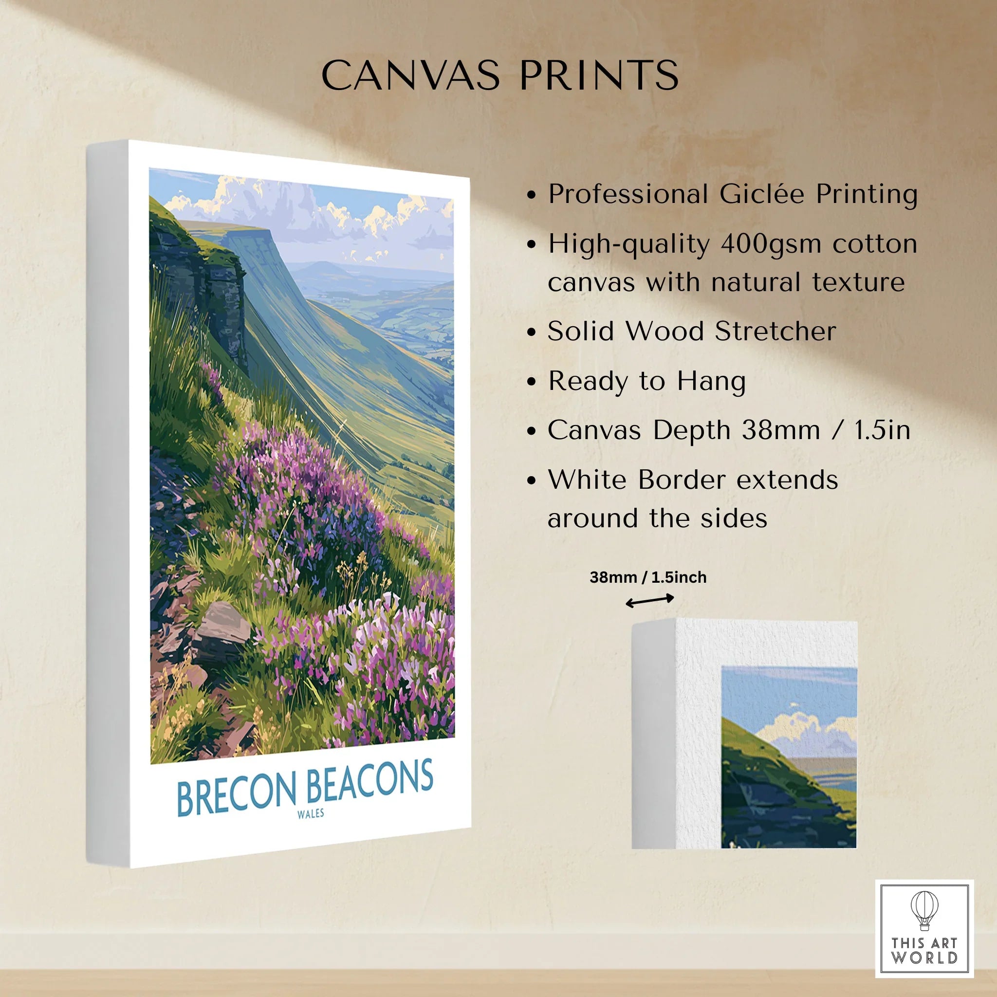Brecon Beacons Wales Heather Wall Art — canvas print stretched cotton canvas details